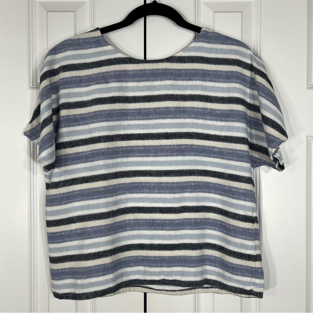 CHARLIE B Striped Short Sleeve Tee - Blue, Black, White